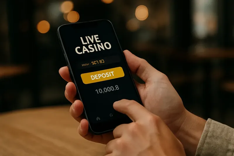 Man typing on smartphone casino app with taka deposit confirmation